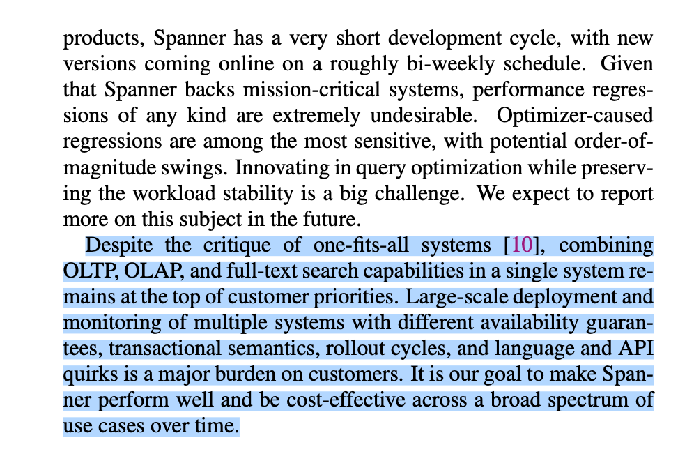 Notes on the Spanner: becoming a SQL system paper